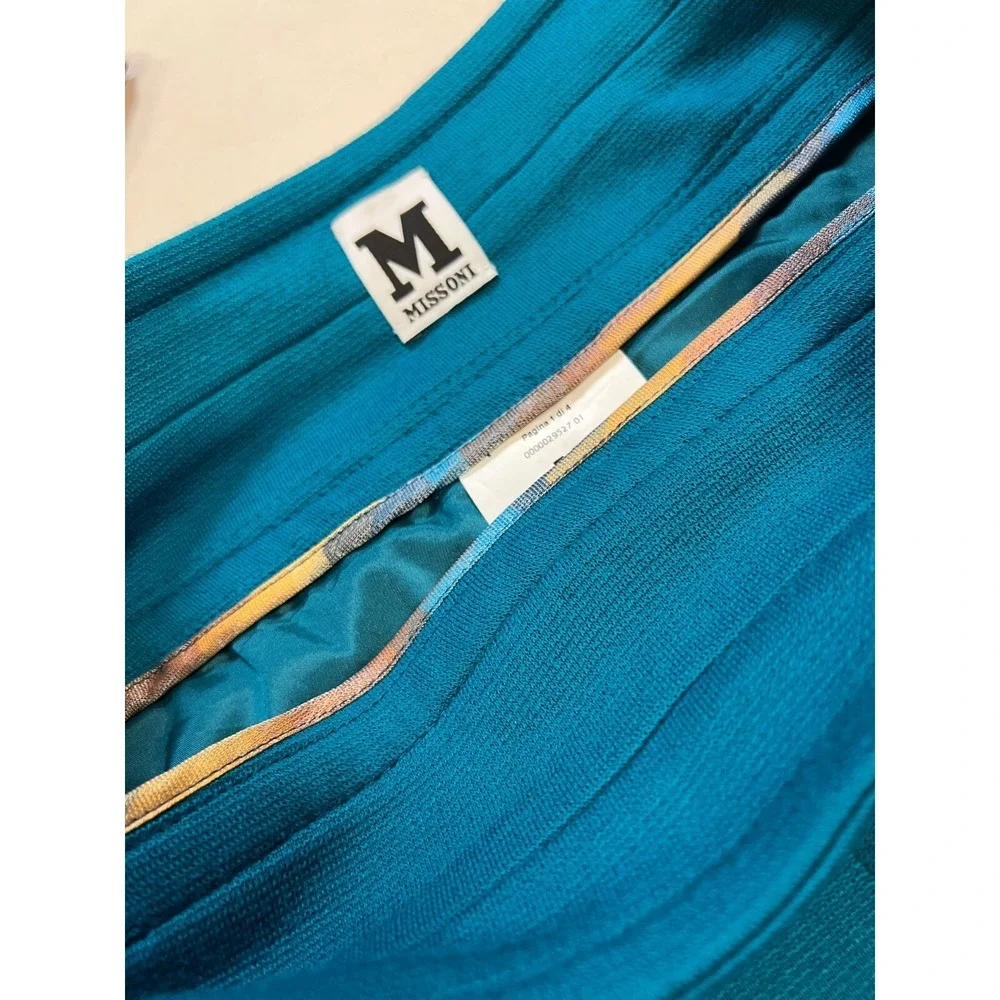 NEW M Missoni A-Line Belted Knee Skirt Teal Blue Wool Blend Lined Side Zip, 44/M